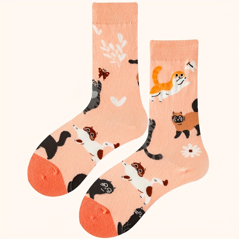 Cartoon Cat Print Socks Women's Stockings & Hosiery