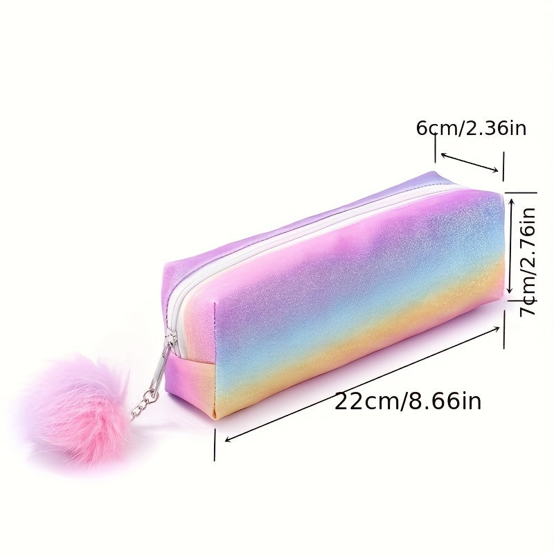 Rainbow Glitter Pencil Case Portable Travel Cosmetics Bag