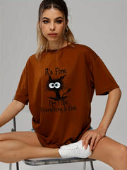 Cat Graphic Short Sleeves Casual Loose Crew Neck Sports T-shirts