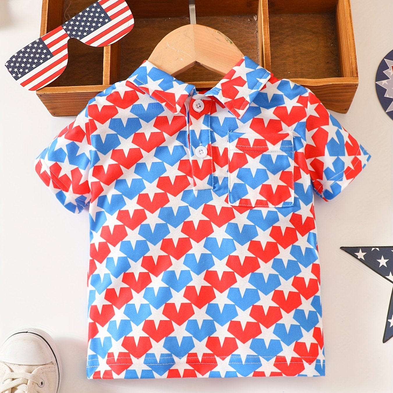 Star Print Block Polo Shirt for Baby Boys