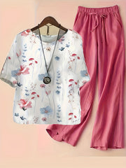 Floral Print Top & Wide Leg Pants 2 Piece Set
