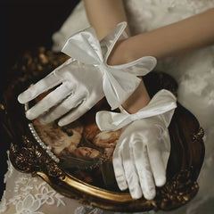 Bridal Gloves And Satin Wedding Gloves With Bowknot