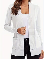 Dual Pockets Open Front Cardigan for Women