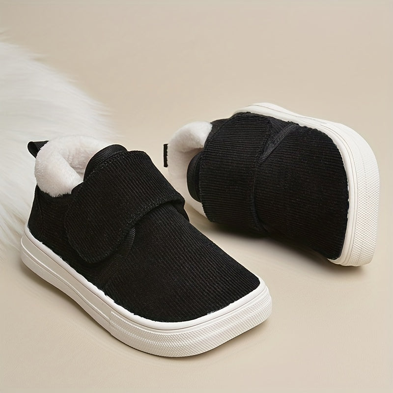 Girls' Soft Warm Low Top Sneakers - Anti Slip Fleece Plus Hook and Loop Fastener