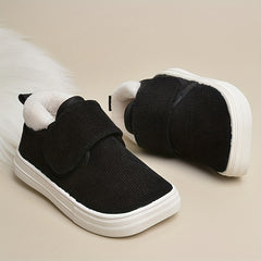 Girls' Soft Warm Low Top Sneakers - Anti Slip Fleece Plus Hook and Loop Fastener