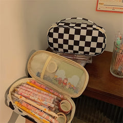 Checkerboard And Plaid Pencil Bag Girls Student Girls Ins Stationery Bag