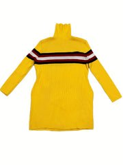 Stripe Print Long Sleeve High Neck Bodycon Sweater Dress