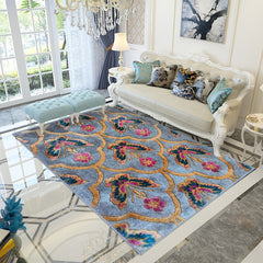 Vintage Floral Faux Wool Area Rug - American Style Living Room Bedroom Carpet