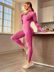 2Pcs Slimming Yoga Set Half Zipper Long Sleeves Top & Running Pant