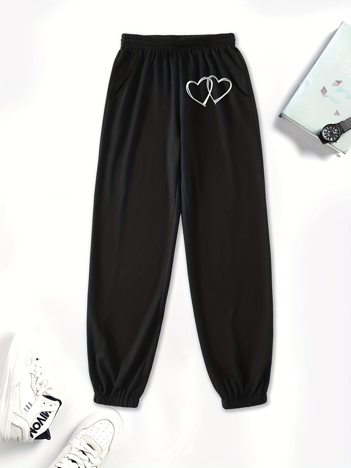 Two Hearts Graphic Sweatpants For Girls Workout Active Joggers Pants