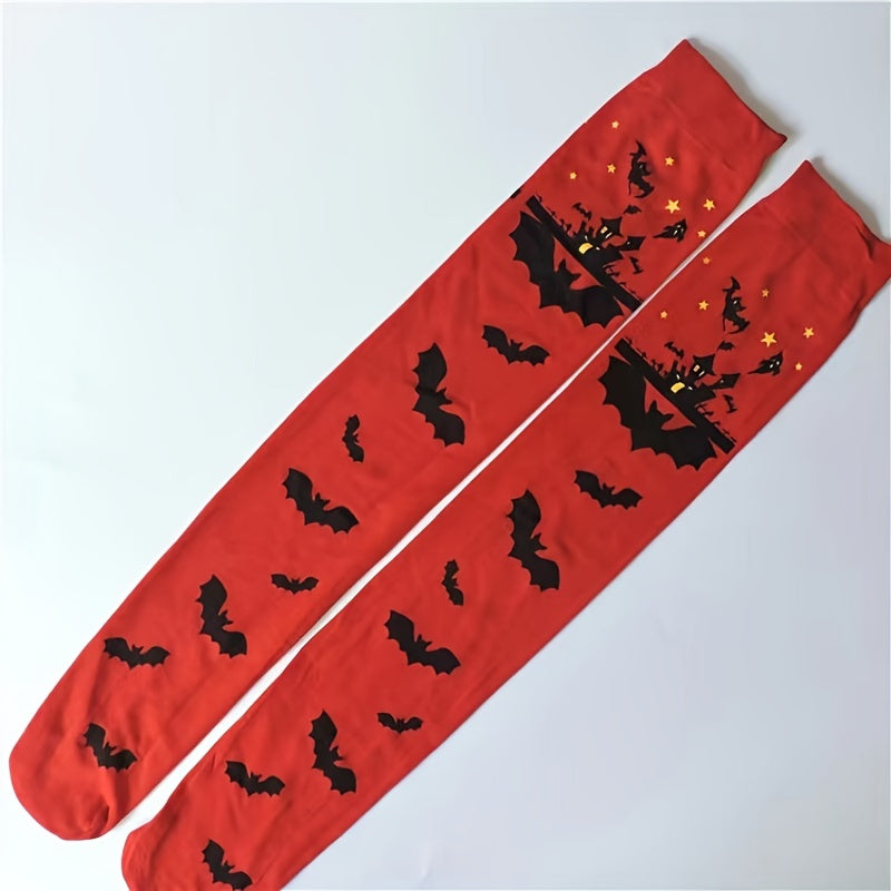 Bat Print Thigh High Socks Halloween Over The Knee Stockings