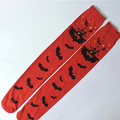 Bat Print Thigh High Socks Halloween Over The Knee Stockings