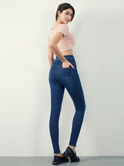 Dark Skinny Jeans High Waist Button Denim Pants