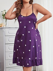 Heart Print Ruffle Trim Cami Sleep Dress