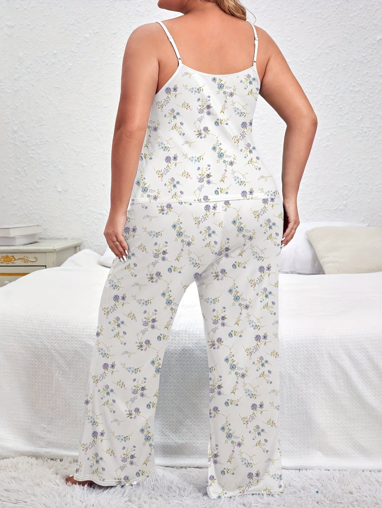 Ditsy Floral Print Camisole & Wide Leg Pants Lounge Set