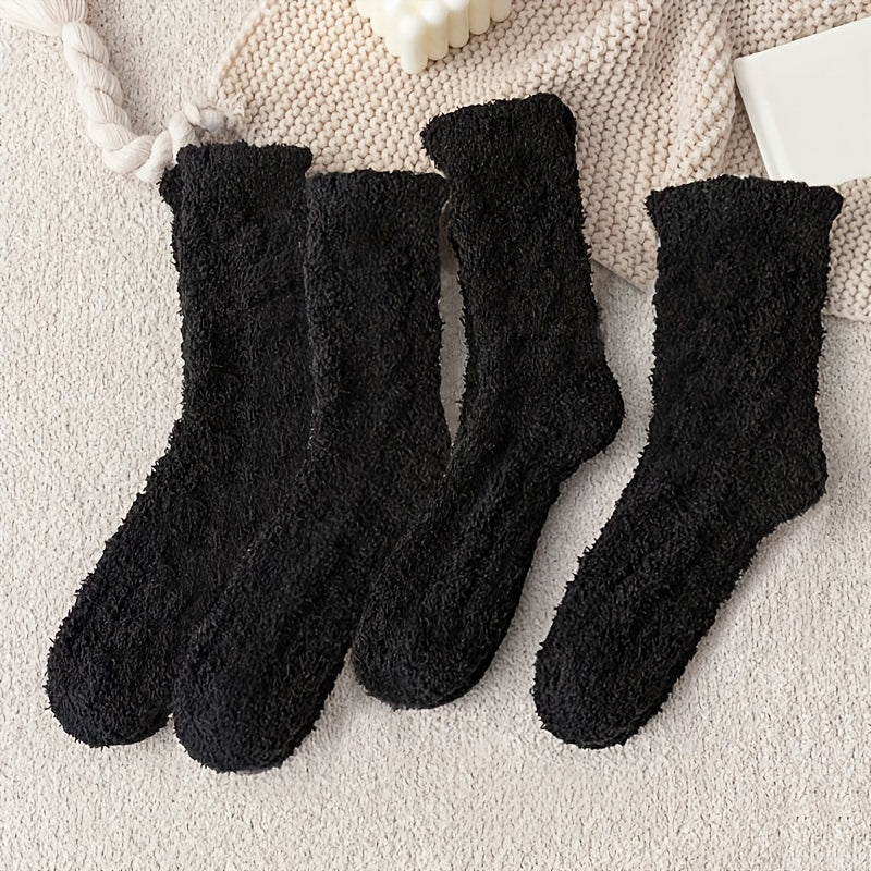 4 Pairs Fuzzy Socks Comfy & Warm Mid Tube Women's Stockings