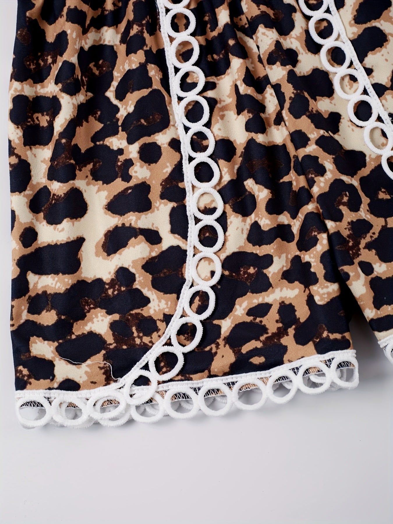 Leopard Lace Trim Cami Rompers Jumpsuits for Toddler Girls