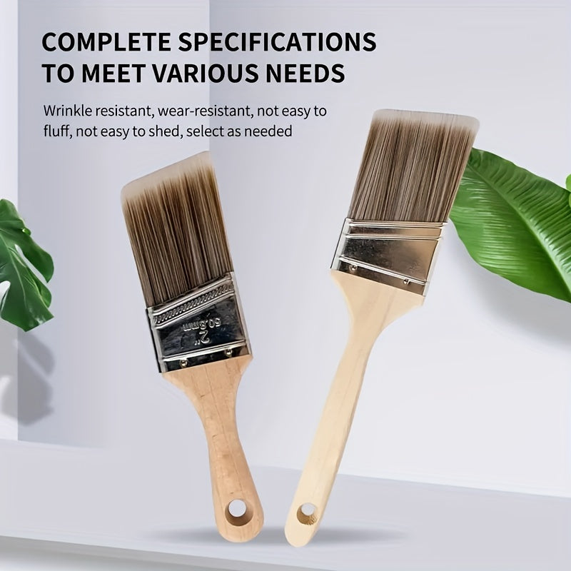 5 Piece Pro Paint Brush Set Angled Brushes Wooden Handle Stainless Ferrule