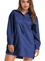 Solid Denim Shirt Dress Women's Loose Fit Casual Dress