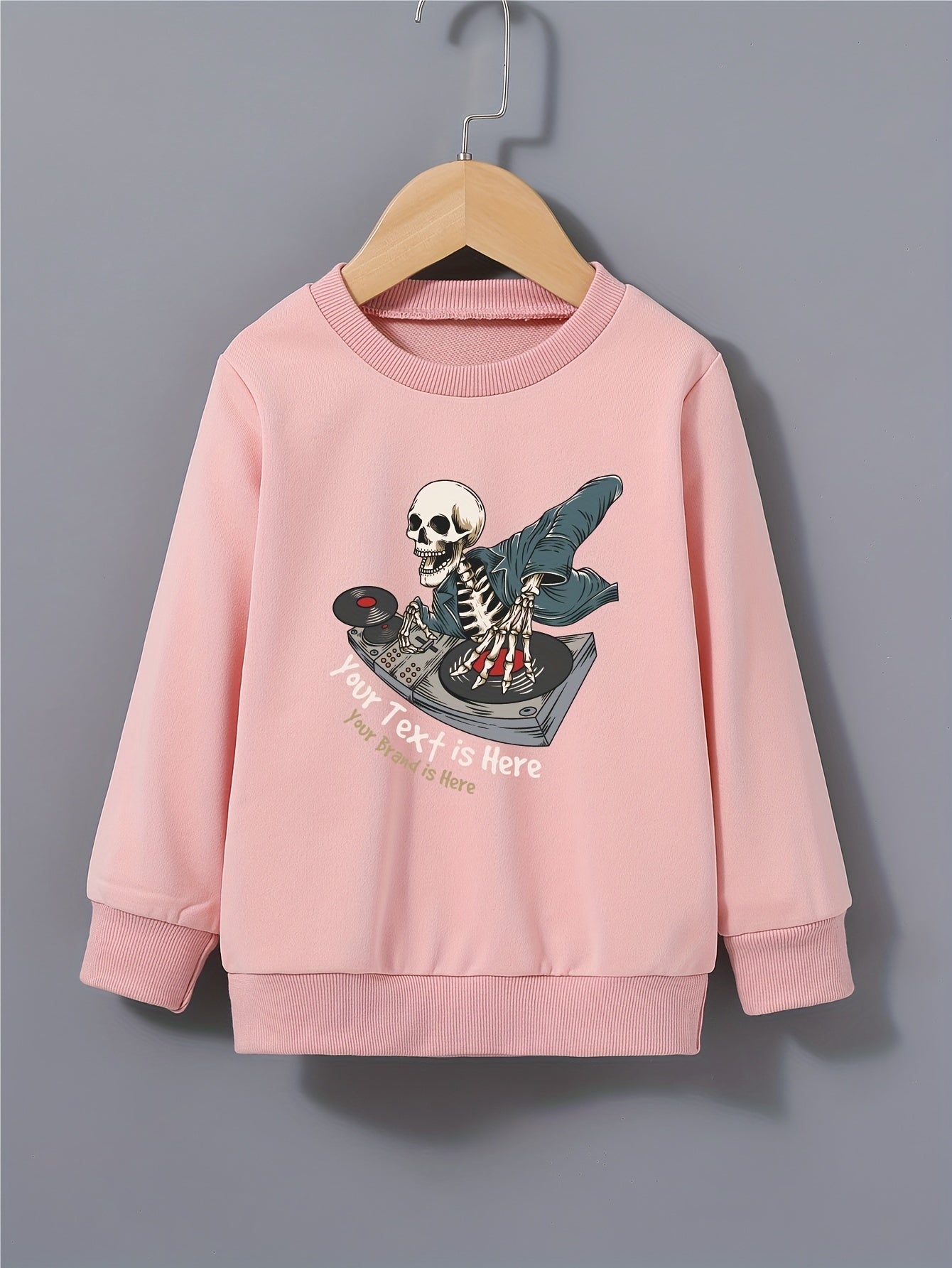 Cartoon DJ Skeleton Print Kid's Sweatshirt Halloween Style Long Sleeve Top