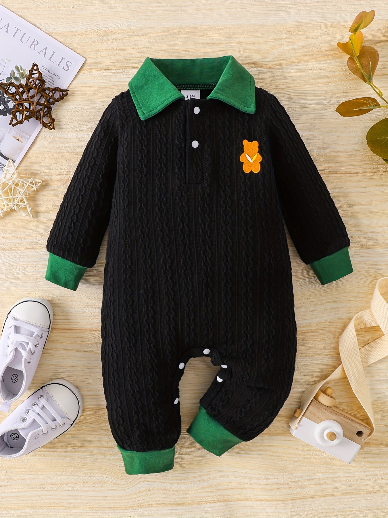 Baby's Polo Collar Long Sleeve Gentleman Style Jumpsuit