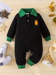 Baby's Polo Collar Long Sleeve Gentleman Style Jumpsuit