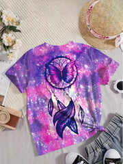 Dreamy Tie Dye Pattern Short Sleeve T shirt Girls Comfy Pullover Summer Clothes