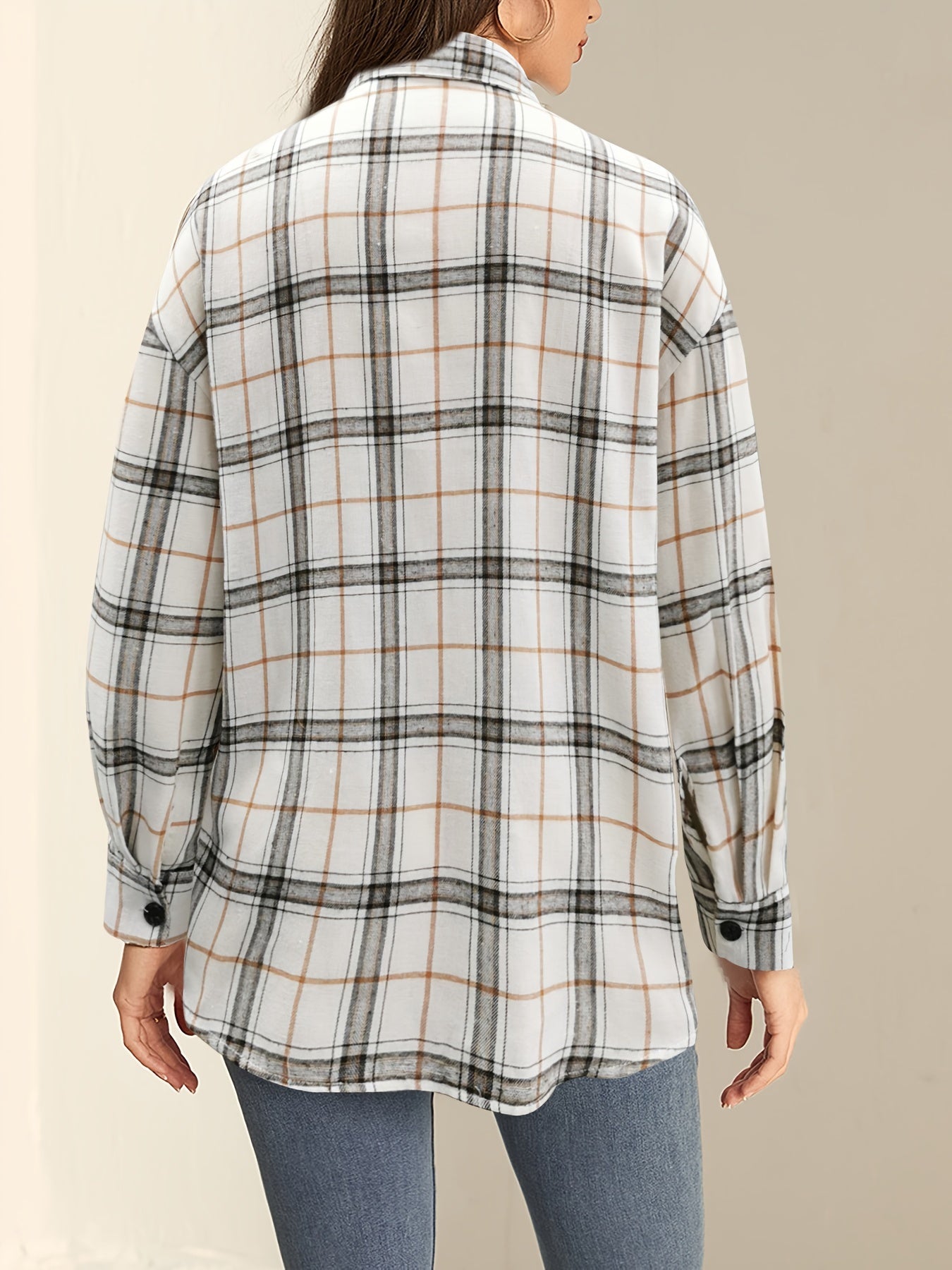 Plaid Button Front Plus Size Blouse Women's Gingham Shirt