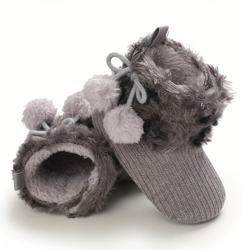 Furry Ball Baby Girls Comfort Boots Soft Warm Plus Fleece Boots