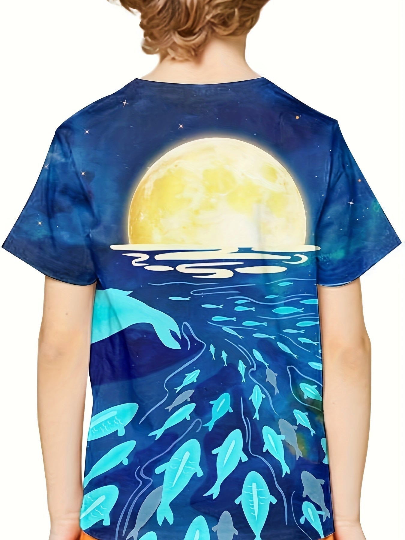 3D Whale Under The Sea Graphic Crew Neck Short Sleeve T shirt Girls Casual