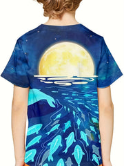3D Whale Under The Sea Graphic Crew Neck Short Sleeve T shirt Girls Casual