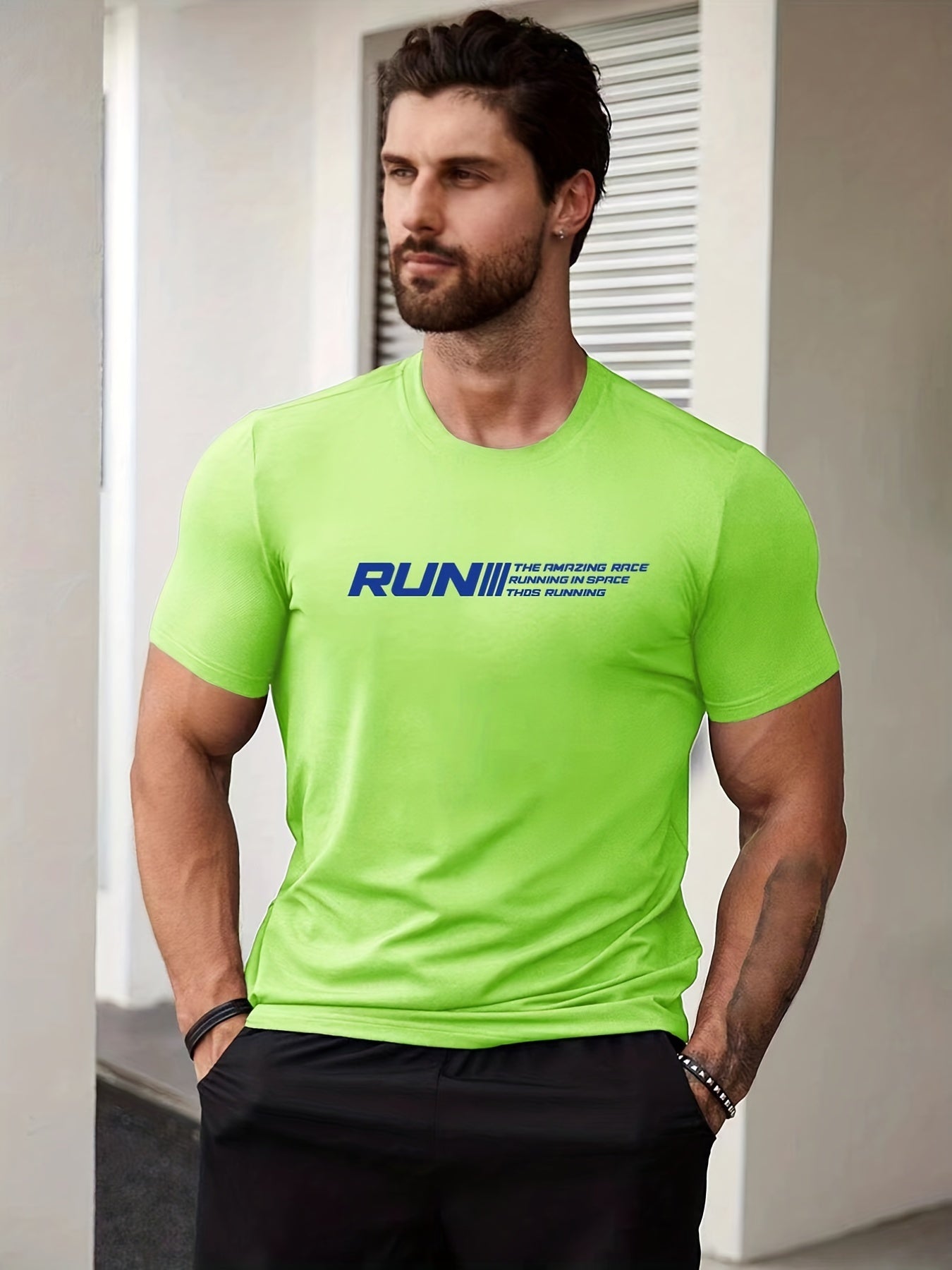 Men's Run Print T shirt Active Slightly Stretch