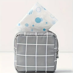 Plaid Pattern Storage Pouch Zipper Lightweight Sanitary Napkin Bag