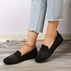 Women's Knitted Flat Shoes Almond Toe Slip On Soft Sole Casual Loafers