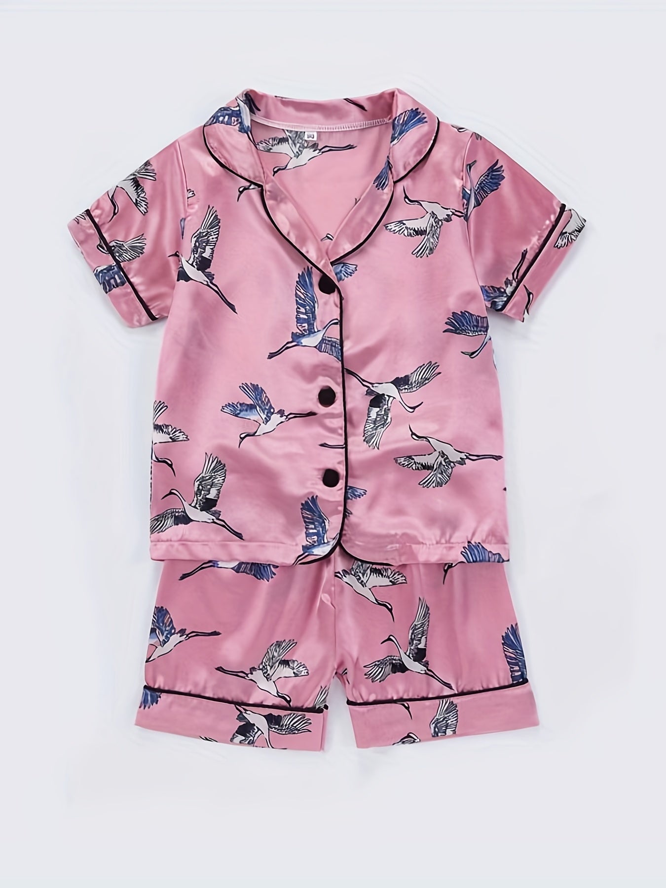 Kids Satin Pajamas Set Cartoon Birds Patterns Short Sleeve Nightwear