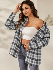 Plaid Print Button Up Long Sleeve Blouse