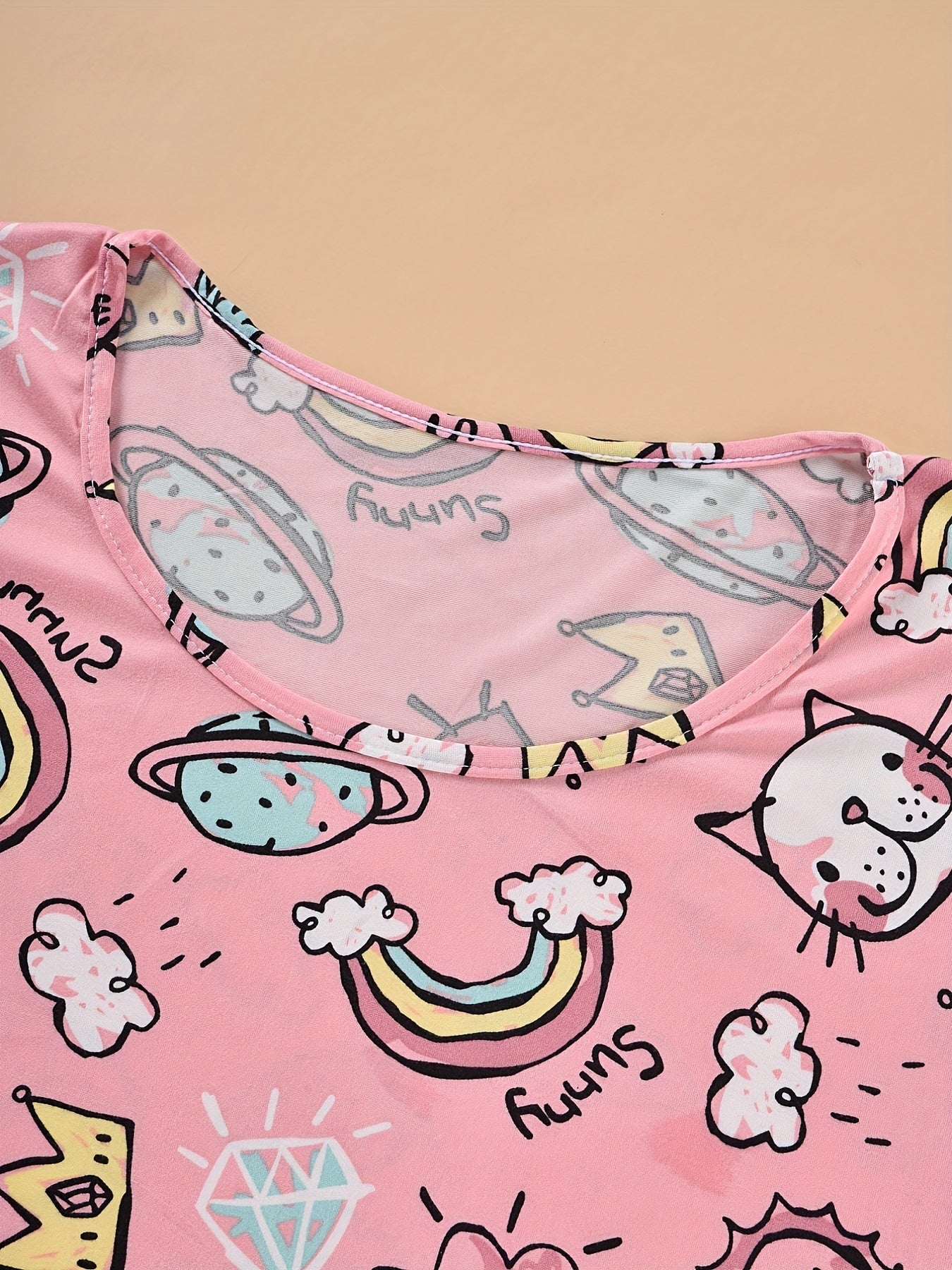 Cat & Strawberry & Rainbow Print Pajama Set