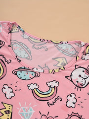 Cat & Strawberry & Rainbow Print Pajama Set