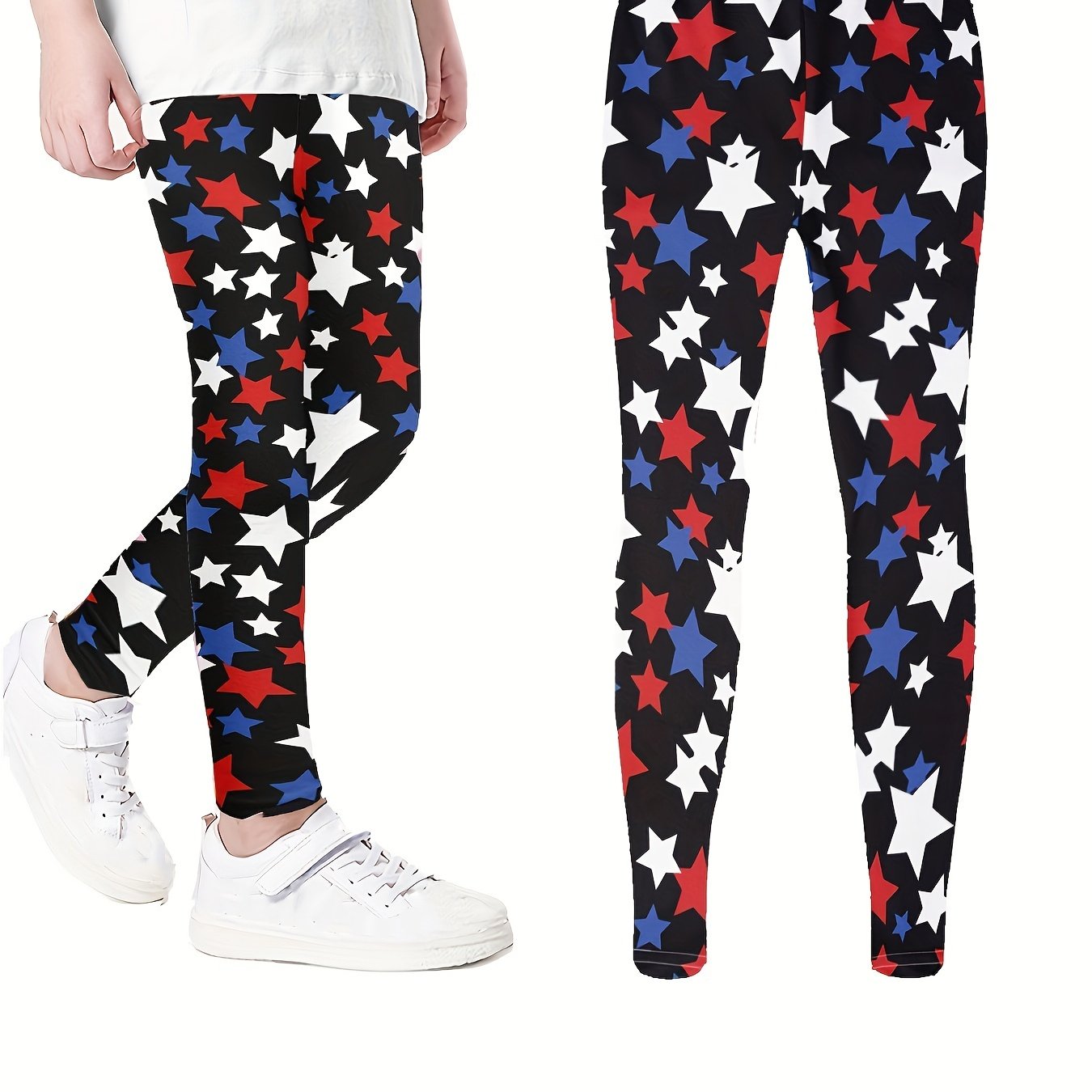 Girls Stretch Soft Leggings Stars Print Elastic Waist Thin Pants