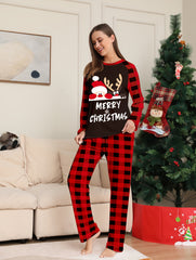 Christmas Pajama Set Long Sleeve Top & Plaid Pants Women's Sleepwear