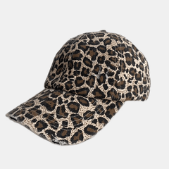 Washed Distressed Baseball Cap Camouflage Leopard Print Dad Hats Adjustable