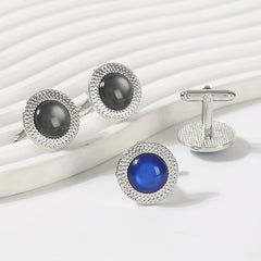 Men's Round Crystal Cufflinks Inlaid with Artificial Diamonds