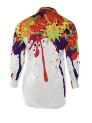 Sexy Blouse Women's Plus Splash Print Long Sleeve Top