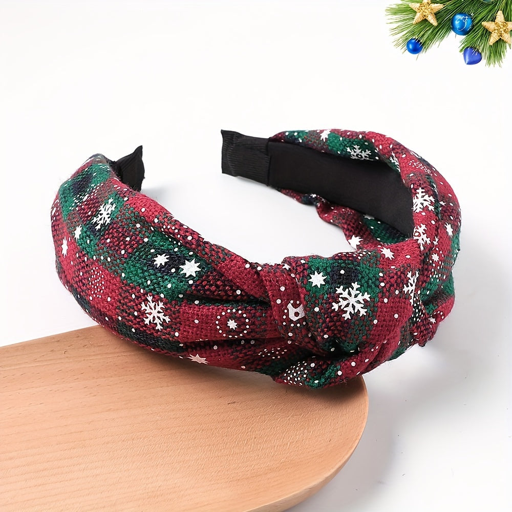 Christmas Style Knotted Headband Snow Plaid Holiday Party Hair Accessory