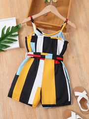 Girls Cami Romper Block Geometry Print Jumpsuit With Belt