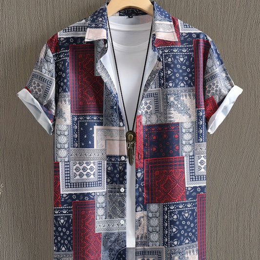 Retro Style Graphic Pattern Shirt Men's Casual Semi-Formal Button Up