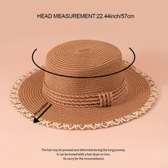 Flat Top Stitching Sun Hat Khaki Wide Brim Sunscreen Straw Hat