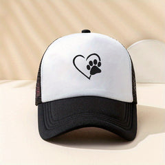 Heart Dog Paw Trucker Hat Printed Mesh Breathable Baseball Cap Unisex