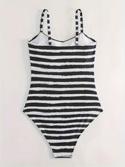 Striped Cross Front One Piece Swimsuit