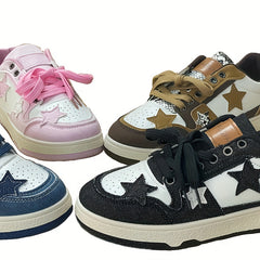 Women's Star Graphic Lace Up Skate Shoes Thick Sole Patchwork Flatform